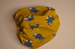Snoods / ørebeskytter ( Gul med blå dino / stor størrelse)