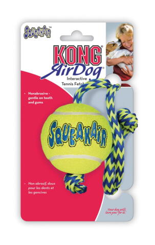 KONG Legetøj SqueakAir Ball m reb Gul M 6cm